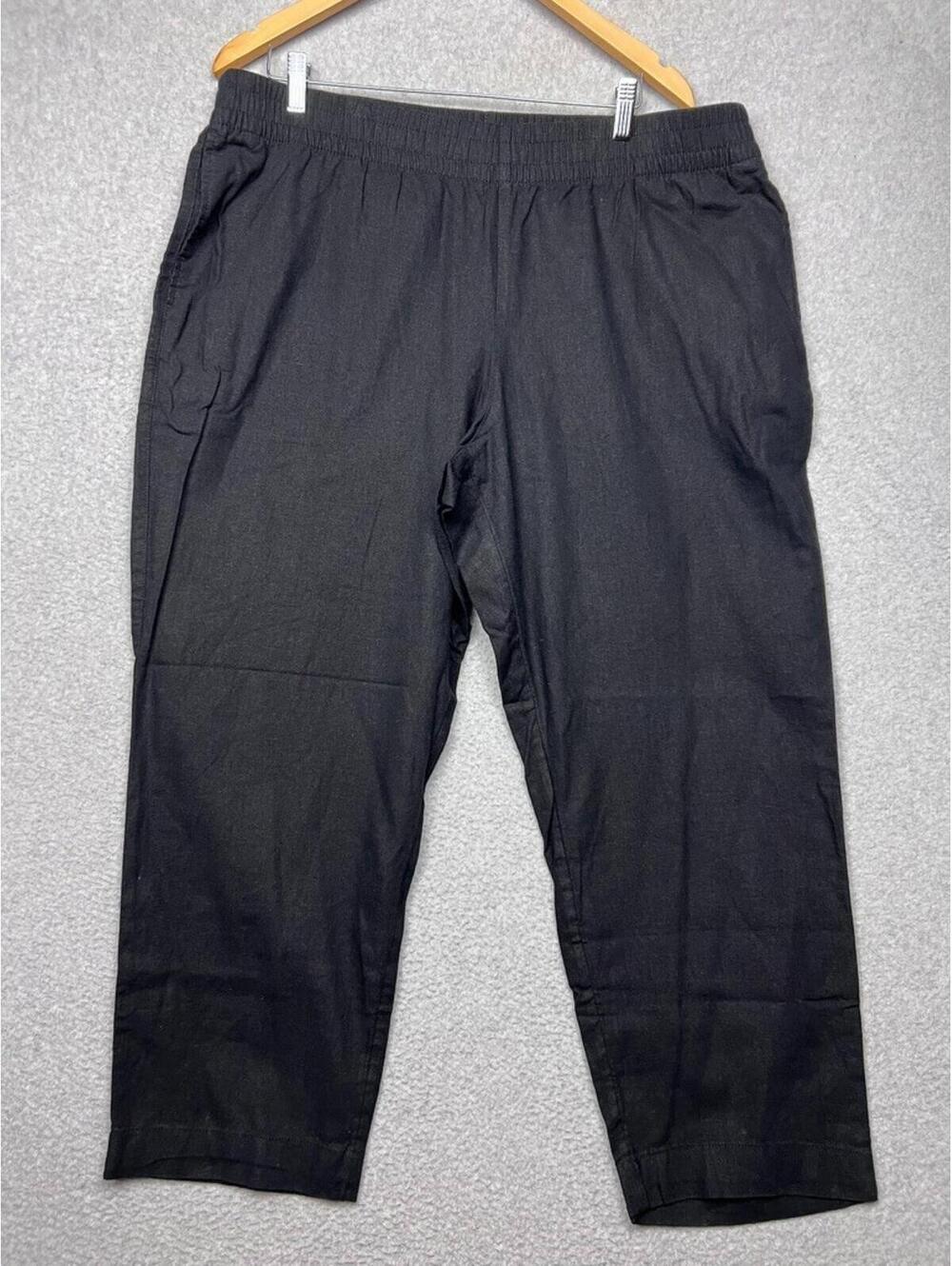 Old Navy Linen Blend Pants Womens XL Black Straight Comfort Waistband Coastal